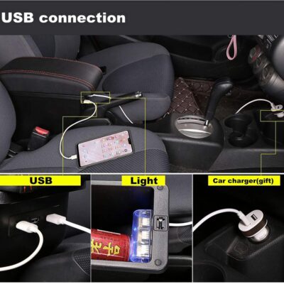 YJYWZH Armrest Box for Honda Fit Jazz 2002-2008 Car Arm Rest Seat Center Storage Box Consoles Double Layer with 3 USB Ports (Black with Black Thread) - Image 2