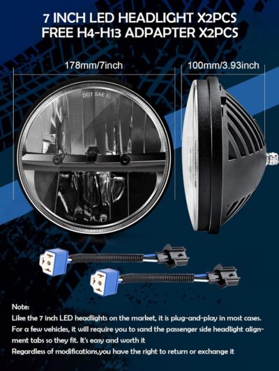 ZIMABLUE 7 inch LED Headlight 2PCS Cool White High Low Beam Plug and Play 7" round Headlights H6024 LED Headlight DOT Approved Compatible with Jeep Wrangler JK TJ CJ, Truck SUV etc (Reflector (2pcs)) - Image 6