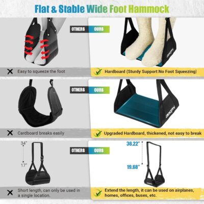 2-Pack Foot Hammock for Plane Travel, No Collapse Thickened Bamboo Airplane Foot Rest with Extended Adjustment Strap, Portable Desk Foot Hammock to Relax Your Feet, Foot Sling Travel Essentials(Black) - Image 3