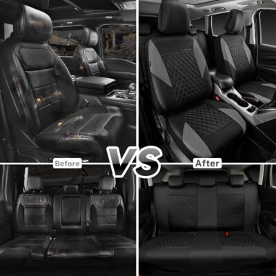 CAR PASS Quilting Leather Seat Covers Full Set,Universal Waterproof Deluxe PU Premium Car Seat Cover with 5mm Composite Sponge Inside,Airbag Compatible,Front and Rear Seat Cover for Sedan SUV Van,Gray - Image 5