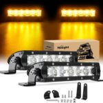 Nilight LED Light Bar Amber 2Pcs 7 Inch 30W Spot 3000LM Super Slim 3D Driving Fog Off Road Work Lights Pods for Trucks Pickup SUV ATV UTV Boat 4x4 Van Camper- 2 Style Mounting