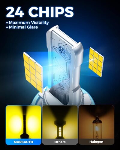 Marsauto H16 H11 H8 LED Fog Light Bulb Yellow, 12,000 Lumens 3500K Amber Yellow Fog Lights Super Bright & Compact H8/H11 LED Bulb, 1:1 Mini Size Plug and Play, Side Marker & Parking Light Combos - Image 3