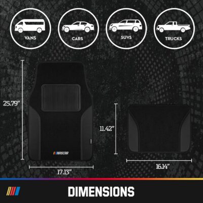 NASCAR Car Floor Mats, Carpet & Black Leather Design Car Mats, Universal-Fit All-Weather Car Floor Mats with Built-in Heel Pad & Anti-Slip Backing, Durable Odorless Automotive Interior Accessories - Image 7