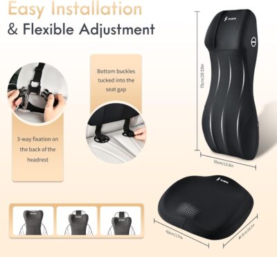 FLORICH Car Seat Cushion and Lumbar Support Headrest Pillow Memory Foam Ergonomic Car Cushion Back Neck Support Pillow Sciatica & Back & Tailbone Pain Relief Cushion for Car Seat Driving, Black - Image 6