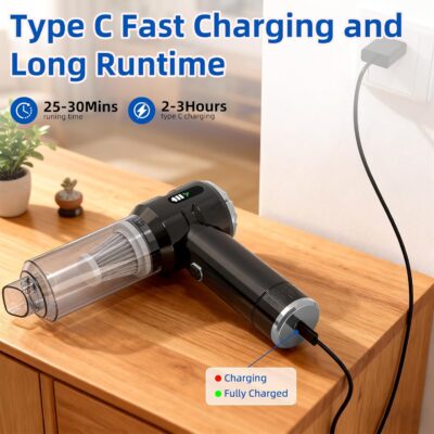 Sycoodeal Handheld Car Vacuum Cleaner, 25000PA Strong Cyclonic Suction Portable Mini Vacuum Cordless with Digital Display Lightweight Handheld for Pet Hair, Car, Home, Office, Kitchen(Silver) - Image 7