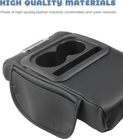 Car Armrest Storage Box,Car Accessories Console Organizers and Storage,Universal Waterproof Leather Console Cover with Cup Holder and Phone Holder,Suitable for Most Cars (Normal, Black) - Image 3
