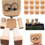 Shaking Wooden Man,Shaking Wooden Man Figurine with 12 Magnetic Expressions,Funny Dashboard Figurine,Handmade Wobble Doll for Car Accessories and Desk Decoration