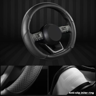 GIANT PANDA D Shape Steering Wheel Cover for Nissan Rogue Kicks - Auto Car Steering Wheel Cover Customized for Nissan Altima Sentra(Black+Black Line-D-Shaped) - Image 4