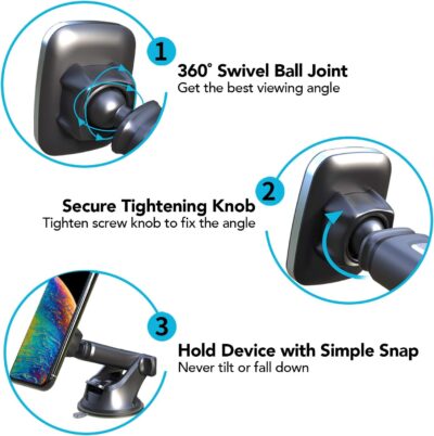 APPS2Car 3-in-1 Car Phone Mount Magnetic Dashboard Windshield Air Vent Mount Phone Holder for Car Universal Car Phone Holder with Powerful Suction Cup Built-in Strong 6 Magnets for All CellPhones - Image 8