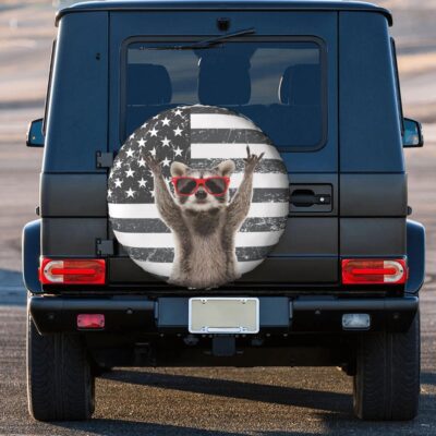 Funny Raccoon Spare Tire Cover Black White American Flag 14 Inch Wheel Protector for Truck SUV Trailer Camping Rv Tire Covers - Image 3