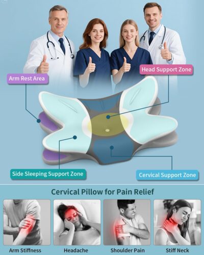 Cervical Neck Pillow for Pain Relief - Ergonomic Pillow Memory Foam Pillows for Sleeping, Cooling Orthopedic Neck Support Pillow, Contour Cervical Pillow Bed Pillow for Back Stomach Sleepers - Image 2