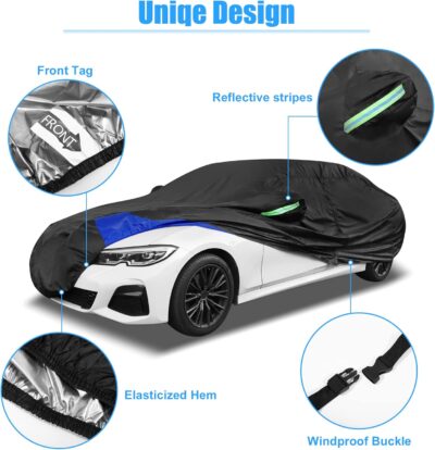 X AUTOHAUX 3L Car Cover Waterproof Snowproof All Weather for Car Outdoor Full Car Cover Rain Sun Protection Universal Fit for Sedan 178"-185" - Image 4