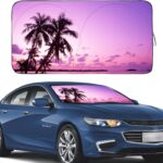 Gven Sunshade for Car Windshield with Tropical Palm Tree Design- UV Protection& Heat Blocking Sunshade for Cars Sedan SUV Truck| Keep Car Cool in Summer Beach Vacation Style (Sunset, S)
