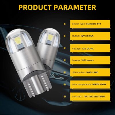 YM E-Bright T10 194 Car Interior Light 168 W5W Led Bulb 3030 Chips 2825 LED Bulb Dome Map Trunk Door Courtesy Light Clearance License Plate Light No-Polarity,AC/DC 12V,White,Pack of 10 - Image 4