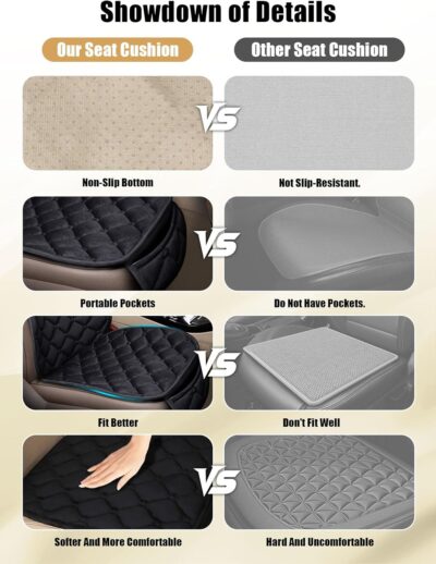 2 Pack Car Seat Covers with Storage Pocket & Pillow Cushion Front Seat Protector Front Seat Covers Breathable Soft Felt Cotton Non-Slip Auto Seat Cover Universal Fit for Most Car Truck SUV Van Black - Image 3