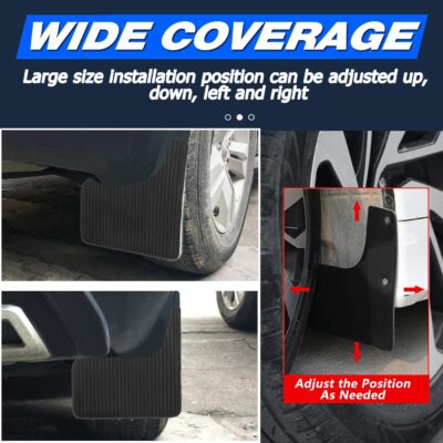 KEYOOG 4 Pcs Mini Size Universal Automobile Mud Flap, Splash Guard, Fit for Sedan, Hatchbacks, Soft Mud Guard of Sediment Resistant, 10.7 in/ 9.1 in/ 0.2 in Front & Rear (Black) - Image 4