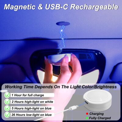 4PCS Wireless Car LED Lights with Remote Control, 16 Colors Interior Car Led Puck Lights, Rechargeable Ambient Lighting Kit with Dimmer & Timer, Inside Night Lamp for Vehicle Home Decoration - Image 4