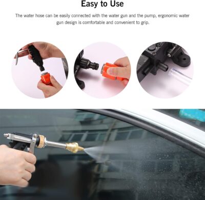 Car Washer Kit,100W Electrical Car Wash Pump Portable High Pressure 12V130PSI Car Washer Kit with Cigarette Lighter Adapter for Car, Garden, Pets Cleaning, Automatic On/Off Switch - Image 2