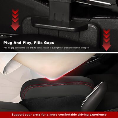 Car Armrest Storage Box with Cup Holder, Adjustable Leather Auto Seat Gap Filler Armrest Extender Pad, Liftable Forearm Wrist Support Center Console Storage Case for SUV Truck (Black & Red) - Image 5