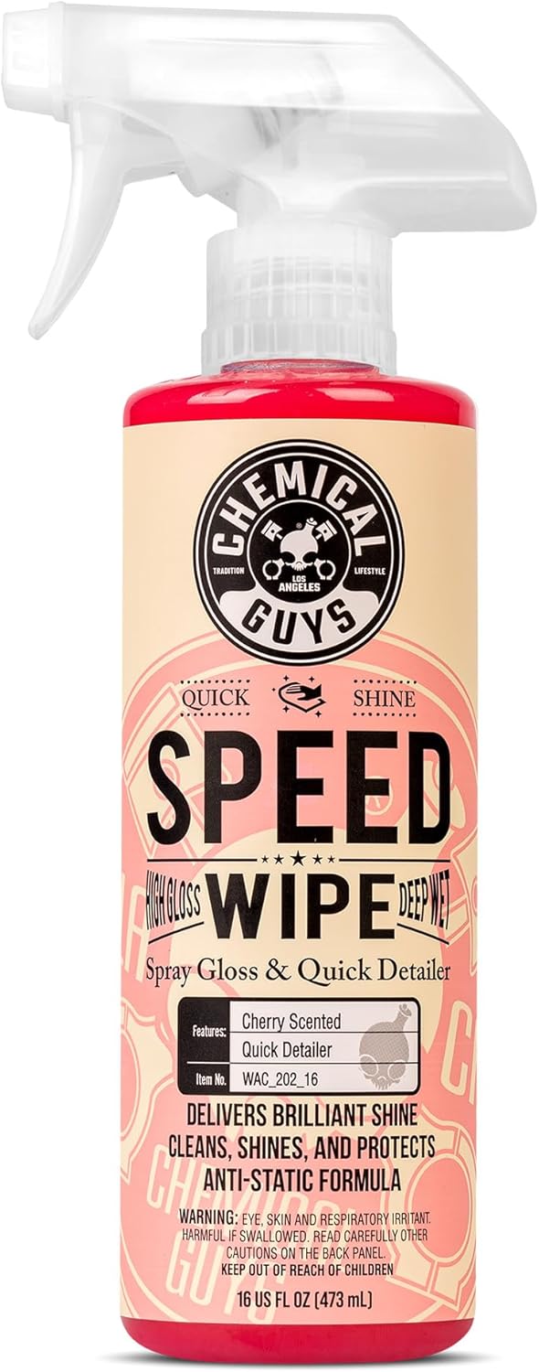 71DOSw055fL._AC_SL1500_.jpg Chemical Guys Speed Wipe Quick Detailer - High Gloss, Streak-Free Shine, Detail Spray for Cars, Trucks, Motorcycles, RVs, and More, Safe on Paint, Glass, Wheels, and Trim, Cherry Scent, 16 fl oz - Image 1