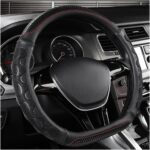 Car Steering Wheel Cover, 15 Inch Leather D-Shaped Comfy Grip Steering Wheel Protector, Anti-Slip Steering Wheel Cover with 3D Honeycomb for Most Vehicles, Car Accessories (Black)