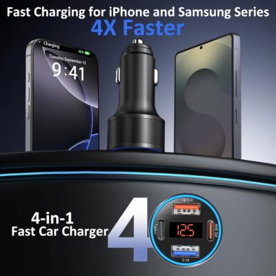 3 Pack USB C Car Charger, 4-Port 65W Dual 12V USB-A & USBC Cigarette Lighter Adapter Plug with Voltmeter PD/QC 3.0 Fast Charging Car Phone Charger for iPhone 17 16e 15 14 13 12 Pro Max, Android-Black - Image 2