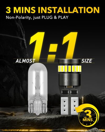 AUXITO 194 LED Light Bulb 6000K White 168 2825 W5W T10 Wedge 24-SMD 3014 Chipsets LED Replacement Light Kit Error Free for Car Interior Dome Map Door License Marker Lights, Pack of 10 - Image 7