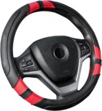 Achiou Red Car Steering Wheel Cover Universal 15 inch with Grip Contours, Leather Auto for Men and Women Non-Slip Breathable Soft and Comfortable