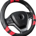 Achiou Red Car Steering Wheel Cover Universal 15 inch with Grip Contours, Leather Auto for Men and Women Non-Slip Breathable Soft and Comfortable