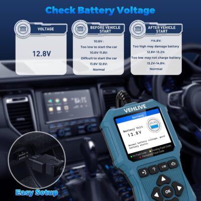 OBD2 Scanner Diagnostic Tool, Check Engine Light Car Code Reader with Reset, Battery Tester, Live Data, Freeze Frame, I/M Readiness, Car Scanner Diagnostic Tool for All OBDII Car After 1996 - Image 3