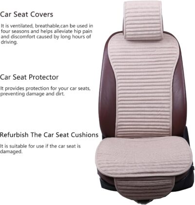 Suninbox Car Seat Covers Universal Car Seat Covers Pads Mat,Buckwheat Hull Bottom Seat Covers for Cars,Cooling Seat Covers Breathable Comfortable Ventilated (Beige Front Seat) - Image 3