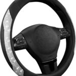 PIC AUTO Steering Wheel Cover, Silver Sparkly Crystal Bling Glitter with Leather, Universal Fit 14.5"-15.5" Car Steering Wheels for Girls & Women, Anti-Slip Wheels Cover for Cars, Trucks, Van, SUVs