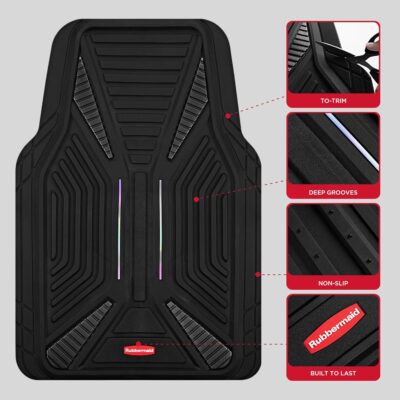 Rubbermaid Car Mat Full Set, Universal Trim-to-Fit Heavy-Duty Car Floor Mats – 4-Piece Set for All Weather Protection – Durable Rubber Mat for Cars, Trucks, SUVs & Vans-Black - Image 4