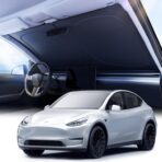 2026 Upgraded Nmoiss Car Windshield Sun Shade [Dot Matrix Reflective Coating] Extended Edge No Light Leakage Design Cooling Protect Car Interior from UV Damage Small