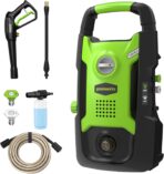 Greenworks Compact Electric Pressure Washer, 1.2 GPM (CSA Certified, Lightweight, 20 FT Tangle-Free Hose, 35 FT Power Cord) Great For Cars, Fences, Patios, Driveways, Decks and Patios
