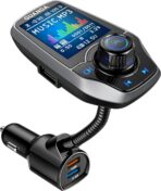 Upgraded Bluetooth 5.3 FM Transmitter for Car, Wireless Radio Adapter Kit W 1.8" Color Display Hands-Free Call AUX in/Out SD/TF Card USB Fast Charging 18W for All Smartphones Audio Players - Pewter