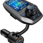 Upgraded Bluetooth 5.3 FM Transmitter for Car, Wireless Radio Adapter Kit W 1.8" Color Display Hands-Free Call AUX in/Out SD/TF Card USB Fast Charging 18W for All Smartphones Audio Players - Pewter