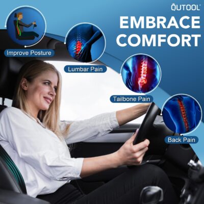 QUTOOL Lumbar Support Pillow for Car, Truck Accessories Travel Essentials, Memory Foam Back Cushion for Driving Seat, Back Pain Relief,Washable Cover, Lower Back Support Fits Most Cars(Black) - Image 2