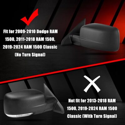 Chrome Side Mirror Covers Caps Compatible with 2009-2018 Dodge Ram 1500 and 2019-2024 RAM 1500 Classic Without Turn Signal Cut-Outs (Chrome-without Cut-Outs) - Image 3