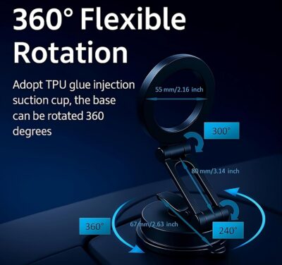 360° Adjustable Vacuum Magnetic Phone Holder, Airgrip - Magnetic Vacuum Phone Holder for Car, Vacuum Suction Magnetic Mount, Gym/Truck/Boat/Shower for iPhone & Android with Radiation Protector Sticker - Image 4