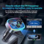 Bluetooth 5.4 Car Adapter 60W Charging USB Bluetooth Adapter for Car,Wireless Fm Transmitter Radio,Handsfree Calling and Audio Receiver,HiFi Music Player,7 Colors LED Backlit - Image 9