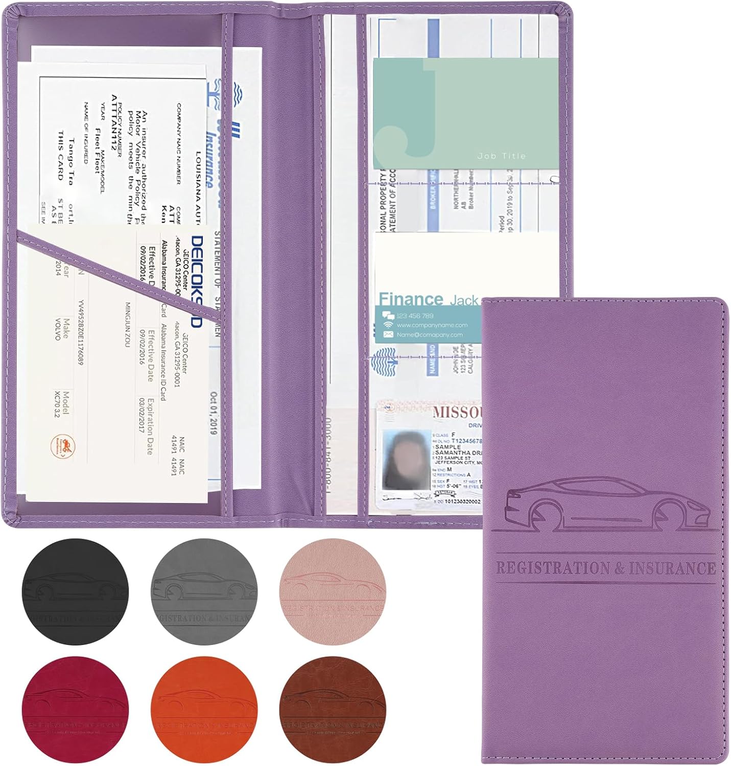 71DsTuAeqDL._AC_SL1500_.jpg JUSTTOP 1Pack Car Registration and Insurance Holder,Car Document Holder for Cards License with Magnetic Shut,Vehicle Glove Box Car Organizer for Documents, Cards, License(Purple) - Image 1