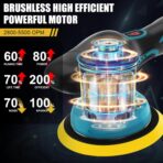 Cordless Car Buffer Polisher, 6 In Mini Buffer Polisher Kit with 2 Pack 21V Rechargeable Batteries,8 Variable Speed 5500RPM Orbital Polisher for Car Boat Detailing, Polishing,Scratch Removing - Image 3