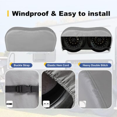 Explore Land Tough Dual Axle Tire Cover for Truck SUV Trailer Camper RV - Heavy Duty Wheel Protector Universal Fit Tire Diameters 29''-31.75'' 2 Pack (Charcoal, L) - Image 6