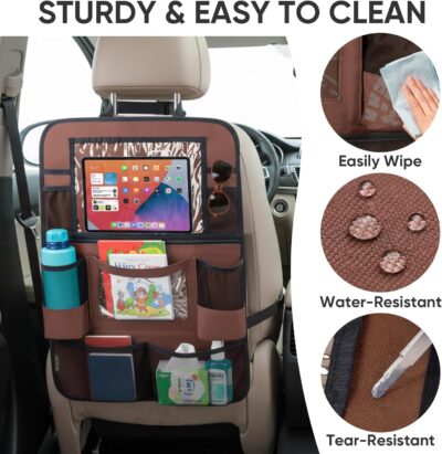 BALEINE Backseat Car Organizer, Back Seat Car Organizers and Storage, Kick Mats Back Seat Protector, Travel Accessories for Most Automotive (2 Pack, Mocha) - Image 4