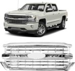 Front Bumper Upper Grille Chrome Grill Fit For 2016 2017 2018 Chevrolet Silverado 1500 Replacement for 84134045,84602489 (Chrome)