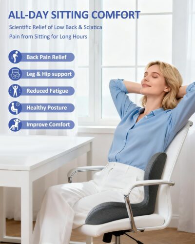 Seat Cushion with Back Support,Lumbar Support Pillow for Office Chair,X Large Memory Foam Chair Cushions for Sciatica Tailbone Pain Relief Coccyx Pad for Wheelchair, Car, Home, Office, Desk - Image 2