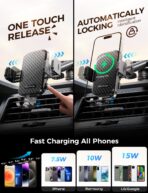 CHGeek Wireless Car Charger with Phone Holder Mount, 15W Fast Charging Auto Clamping Phone Holders for You Car Windshield Dashboard Air Vent Accessories for iPhone, Samsung Galaxy, Google, etc - Image 4