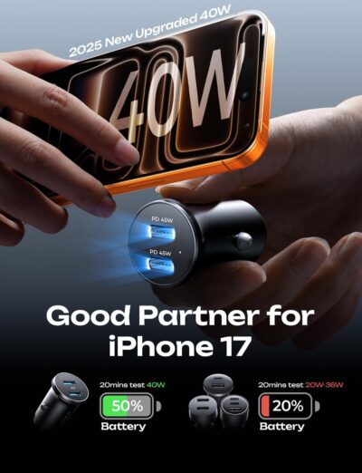 LISEN 90W USB C Car Charger USB C Fast Charge, 45W PD&QC 3.0 Fast Car Charger for Samsung Galaxy S26 S25, Cigarette Lighter USB Charger Adapter for iPhone 17 Air 16 15 Pro Max [All Metal & Mini] - Image 3