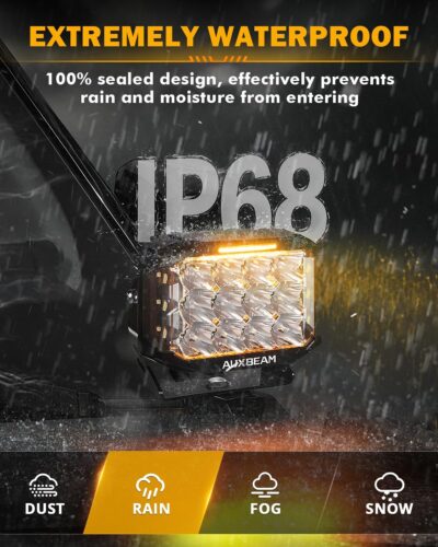 Auxbeam 7Inch LED Pod Lights, V-MAX Series 204W Rectangle Offroad Driving Spotlight with Amber DRL & Backlight, 270° Side Shooter Ditch Auxiliary Spot Flood Combo Beam for Truck Jeep Pickup SUV ATV - Image 5